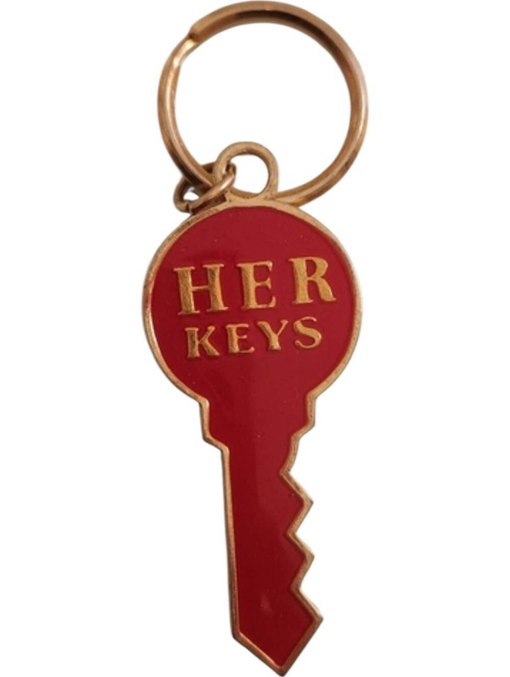 Vintage Her Keys Red Enamel Keychain Retro 70s 80s Novelty Key Ring
